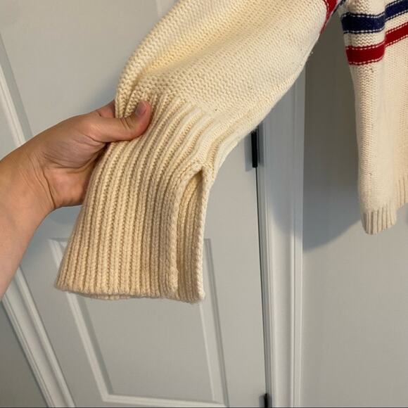 TOMORROWLAND Cream Blue Red Striped Wool V Neck Sweater Small - Picture 10 of 16